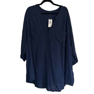 NWT Torrid Harper Georgette Pullover 3/4 Sleeve Blouse Navy Blue Size 5